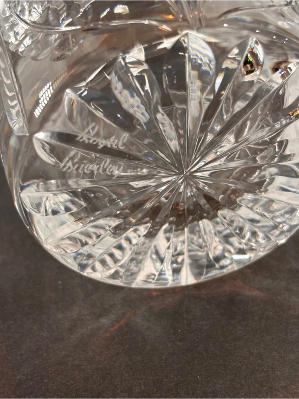 Pair Royal Brierley Etched Crystal Tumblers - Kensington Palace Flower Sunflower